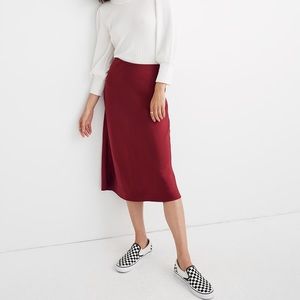 Madewell Satin Midi Slip Skirt in Bright Garnet, Size 8
